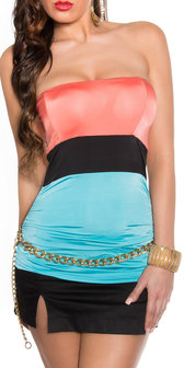 Sexy Colour Blocking Bandeau Top in Coral/Turquoise