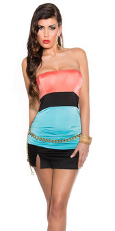 Sexy Colour Blocking Bandeau Top in Coral/Turquoise
