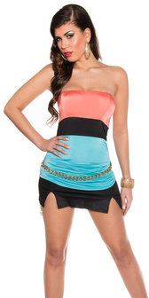 Sexy Colour Blocking Bandeau Top in Coral/Turquoise