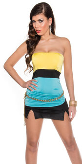 Sexy Colour Blocking Bandeau Top in Geel/Turquoise