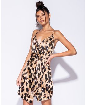  Leopard Print Wrap Detail Cami Mini Dress 