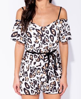 Leopard Print Cold Shoulder Playsuit 