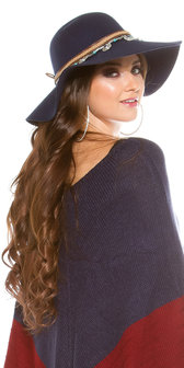 Trendy Fedora Hoed met Ethno Deko in Navy