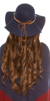 Trendy Fedora Hoed met Ethno Deko in Navy