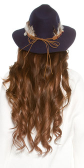 Trendy Fedora Hoed met Deco Feathers &amp; Elements in Navy