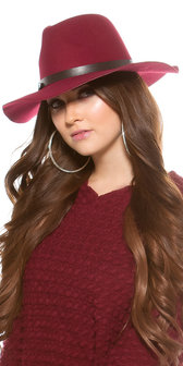 Trendy Fedora Felt Hoed met Leatherette Ribbon in Bordeaux