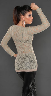 Sexy KouCla longsweater met Kant &amp; Rhinestones in Beige