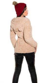 Trendy Knitted Muts met Fake Fur Pom Pon in Bordeaux