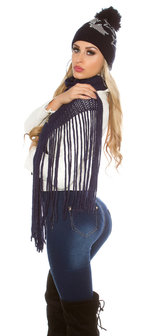 Trendy XL Knit Sjaal met fringe in Navy