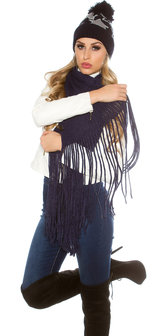 Trendy XL Knit Sjaal met fringe in Navy