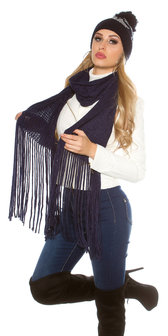 Trendy XL Knit Sjaal met fringe in Navy