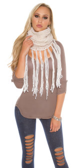 Trendy Loop Sjaal met fringes &amp; Gliiters in Wit