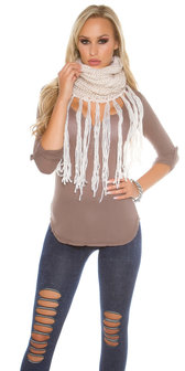 Trendy Loop Sjaal met fringes &amp; Gliiters in Wit