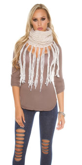 Trendy Loop Sjaal met fringes &amp; Gliiters in Wit