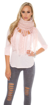 Trendy Loop Sjaal met fringes &amp; Gliiters in Zalm