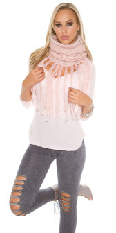 Trendy Loop Sjaal met fringes &amp; Gliiters in Zalm