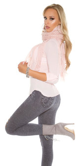 Trendy Loop Sjaal met fringes &amp; Glitters in Zalm