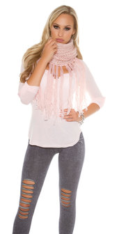 Trendy Loop Sjaal met fringes &amp; Gliiters in Zalm