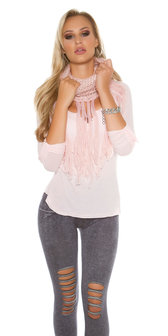 Trendy Loop Sjaal met fringes &amp; Gliiters in Zalm