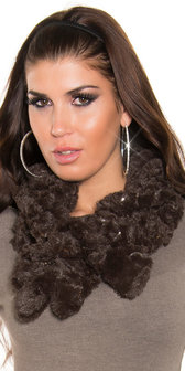 Trendy Fluffy Sjaal met Sequins in Bruin