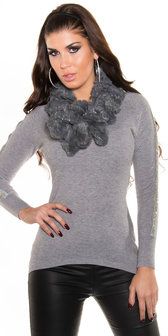 Trendy Fluffy Sjaal met Sequins in Grijs