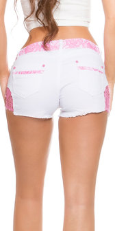 Sexy Witte Koucla Jeans Shorts met Kant in Fuschia