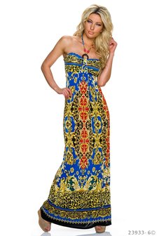 Sexy strapless maxi jurk van Miss 83 in blauw-rood