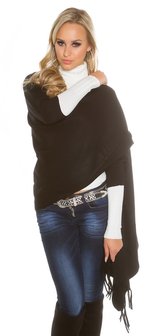 Trendy KouCla 2in1 fine knit cardigan/poncho in Zwart