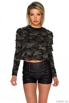 Sexy Sweat Shirt met Cut Outs in Camouflage