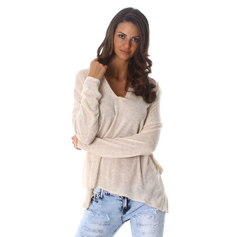 Sexy Pullover met V hals in Beige