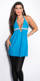 Sexy Nek Babydoll met Rhinestone en Snakebuckle in Turquoise