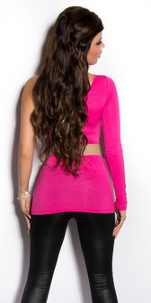 Sexy Onearm Shirt met Rivets Riem in Fuschia