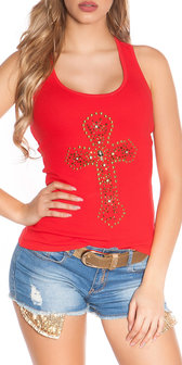 Sexy KouCla Tank Top met Cross Print in Rood