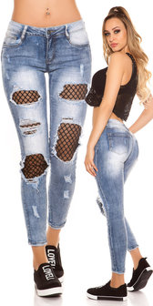 Sexy Skinny Jeans Distressed Look met Mesh