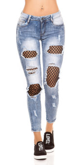 Sexy Skinny Jeans Distressed Look met Mesh