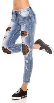 Sexy Skinny Jeans Distressed Look met Mesh