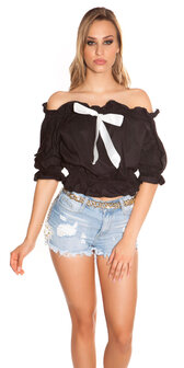 Sexy off Shoulder Top met Strik in Zwart