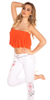 Sexy KouCla Bandeau Crop Top met Volant in Coral