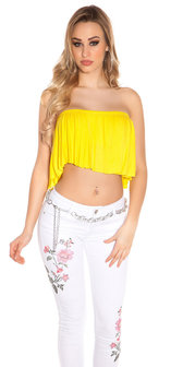 Sexy KouCla Bandeau Crop Top met Volant in Geel