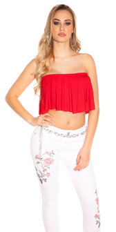 Sexy KouCla Bandeau Crop Top met Volant in Rood