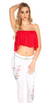 Sexy KouCla Bandeau Crop Top met Volant in Rood