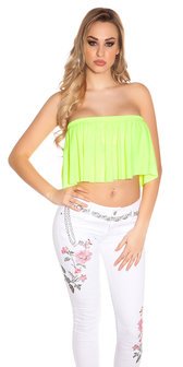 Sexy KouCla Bandeau Crop Top met Volant in Neon Geel