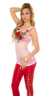 Sexy Mesh Tanktop met Flower Embroidery in Roze