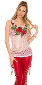 Sexy Mesh Tanktop met Flower Embroidery in Roze