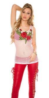 Sexy Mesh Tanktop met Flower Embroidery in Roze