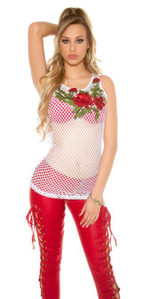 Sexy Mesh Tanktop met Flower Embroidery in Wit