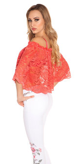 Sexy Carmen Kanten Shirt in Coral