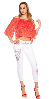 Sexy Carmen Kanten Shirt in Coral