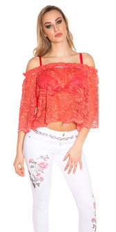 Sexy Carmen Kanten Shirt in Coral