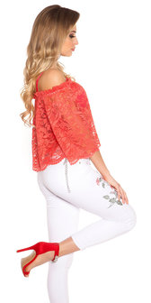 Sexy Carmen Kanten Shirt in Coral